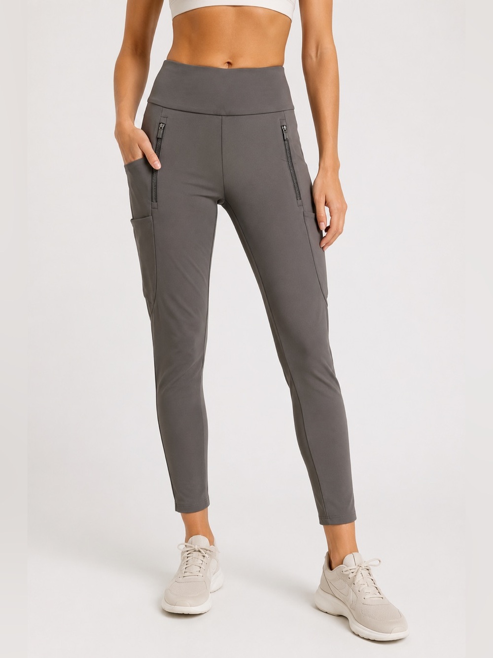 Athleta Gray Utility Cargo Style Pant Leggings Zip Pocket High Rise Size 4